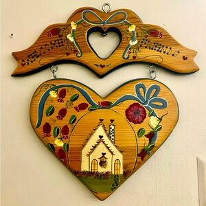 Vintage Welcome Friends Wall Decor Wood Heart Sign Handpainted Cottagecore farm